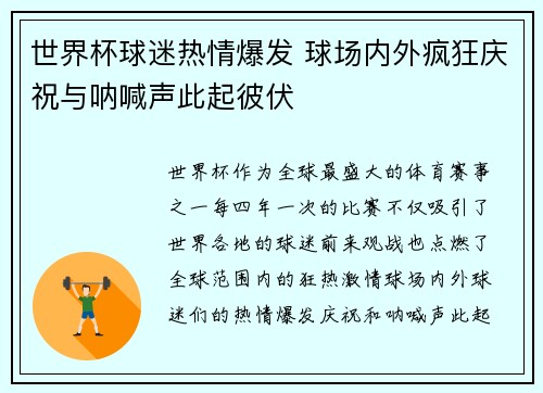 世界杯球迷热情爆发 球场内外疯狂庆祝与呐喊声此起彼伏